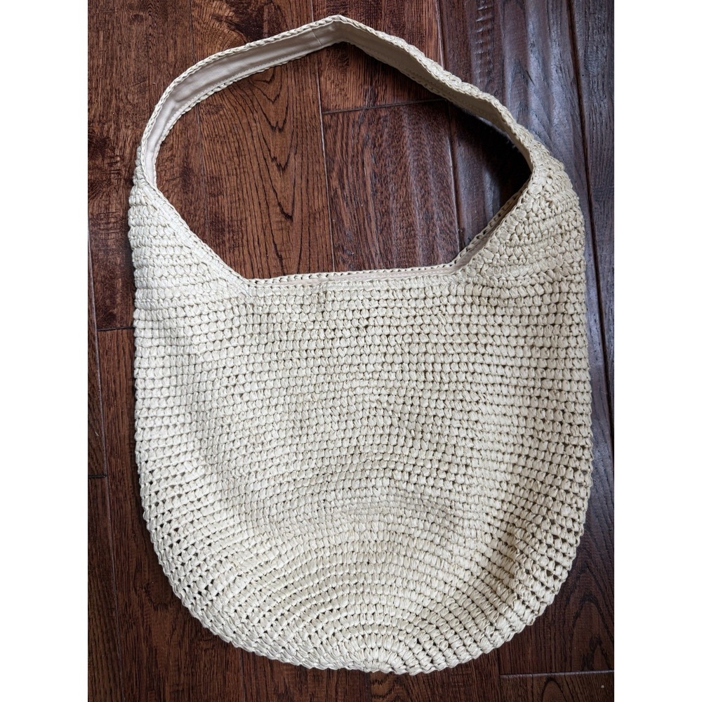 Banana Republic Raffia Tote Bag Natural Ivory Woven Hobo Shoulder Beach Bag